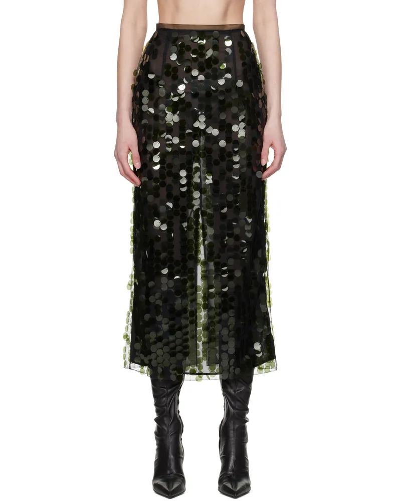 16ARLINGTON Green Dia Sequin Midi Skirt Verde
