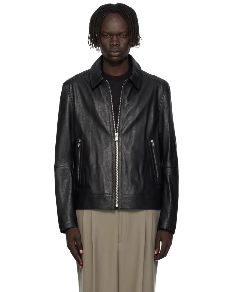 HUGO BOSS Black Regular-Fit Zip Leather Jacket 001-black