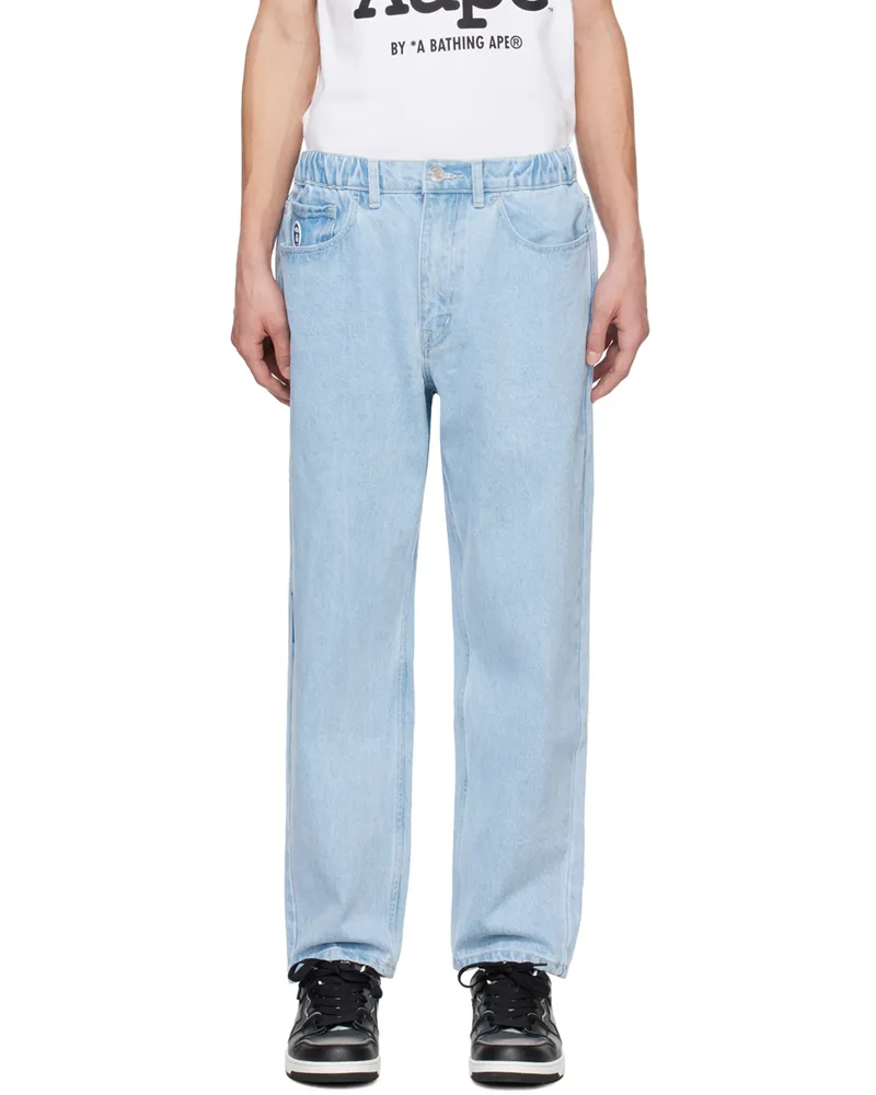AAPE by A Bathing Ape Blue Moonface Patch Jeans Bll