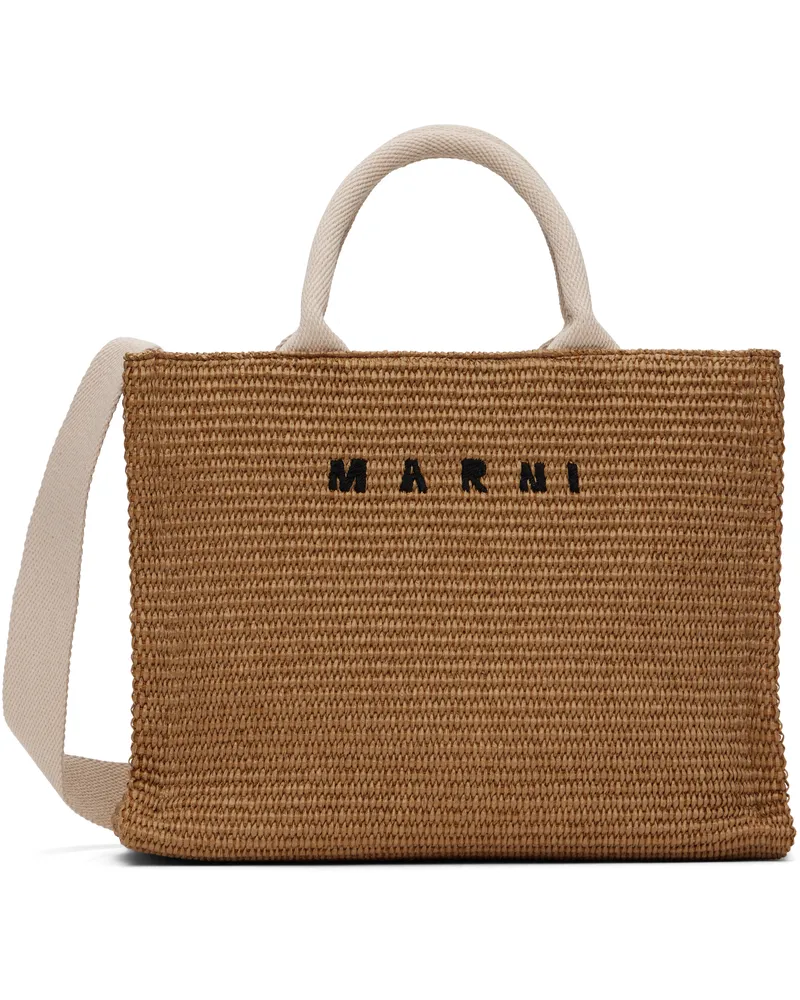 Marni Beige Raffia-Effect Small Tote Z0r42