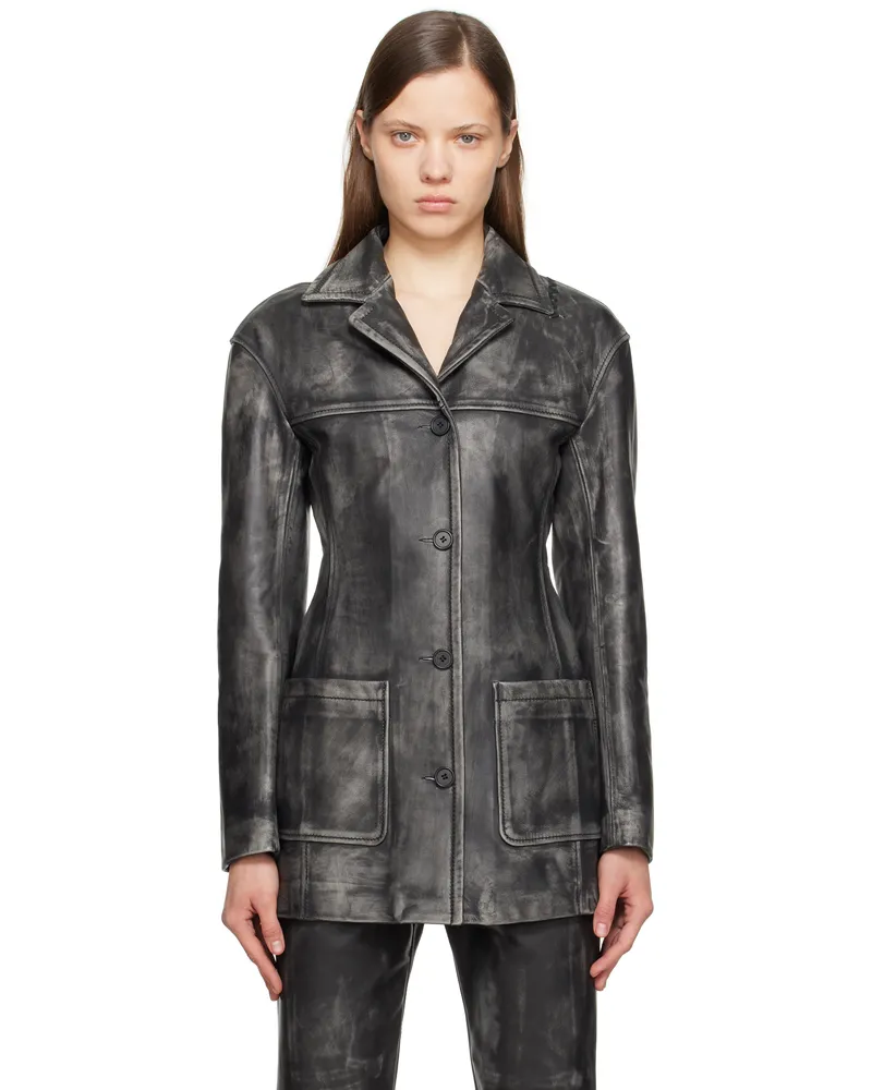 Marni Black Logo Embroidery Leather Jacket 00n99