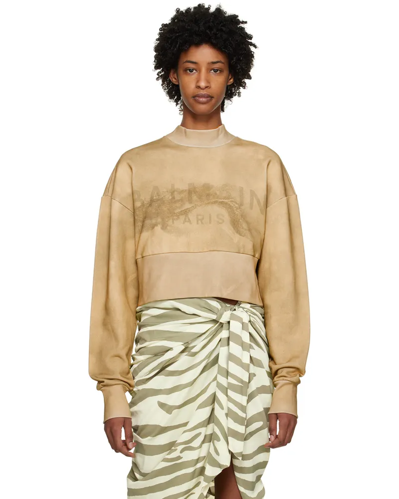 Balmain Taupe Cropped Sweatshirt Wdv