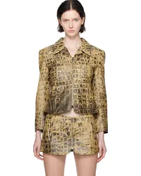 Charlotte Knowles Beige Croc-Embossed Leather Jacket Croc