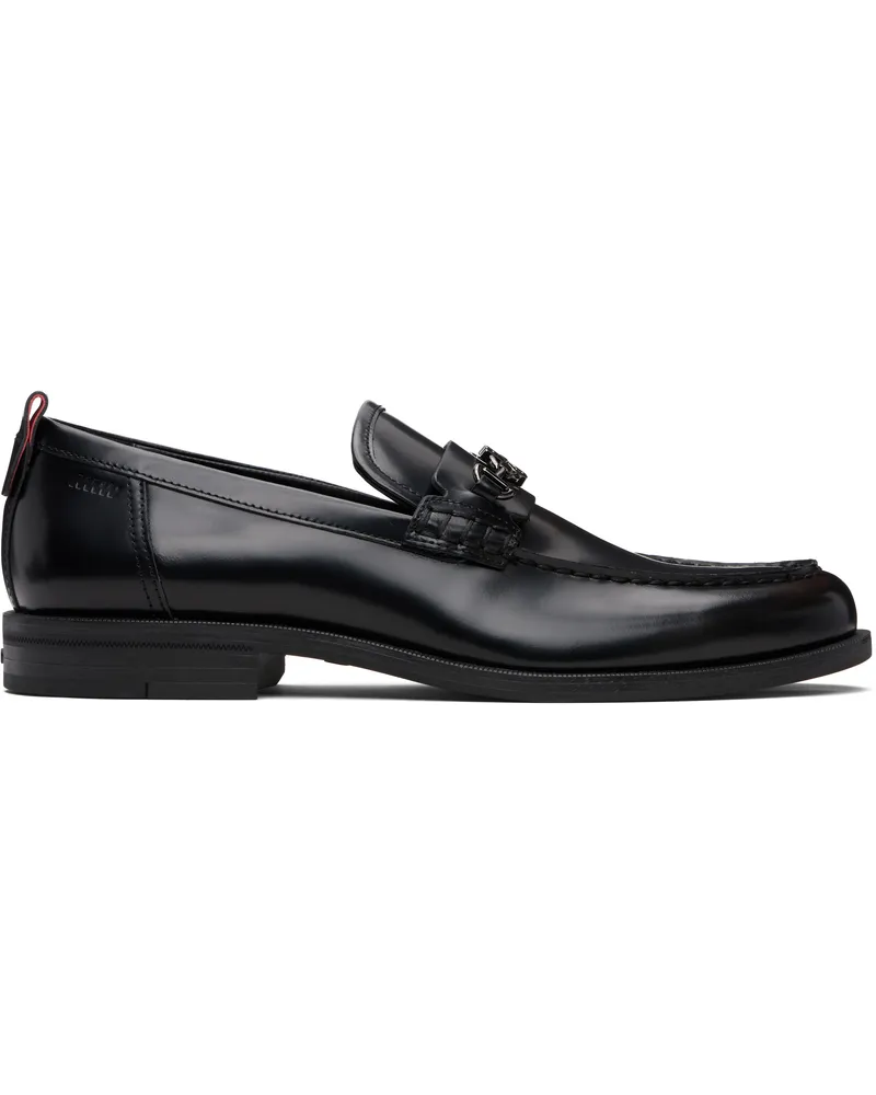 HUGO BOSS Black Stacked-Logo Bit Leather Loafers 001-black
