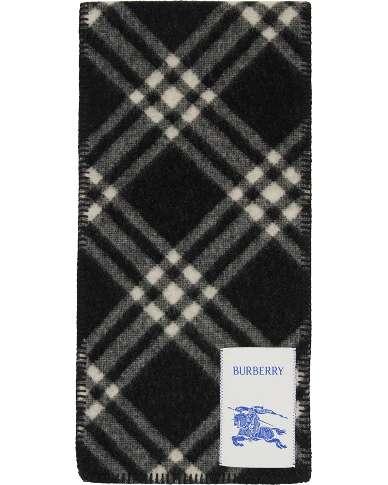Burberry Black Tri Bar Check Wool Scarf Black