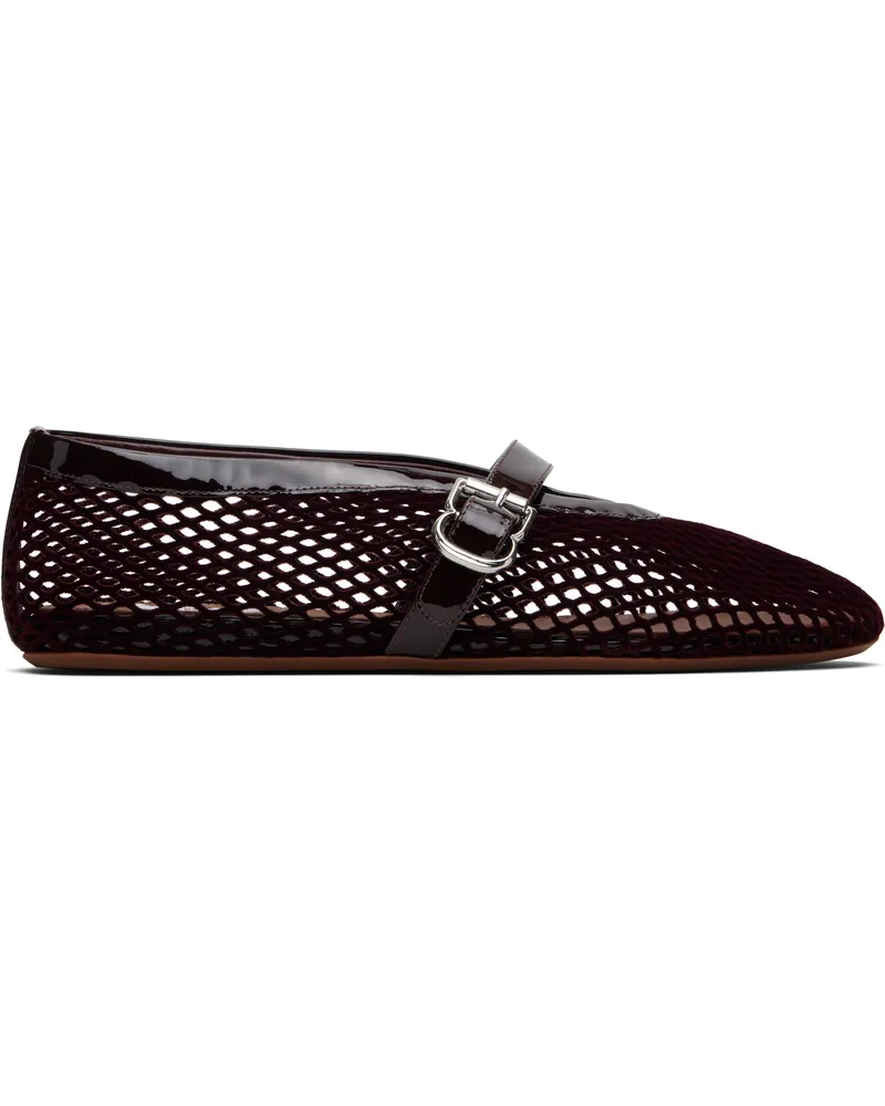 Alaïa Burgundy Flock Fishnet Ballerina Flats 325