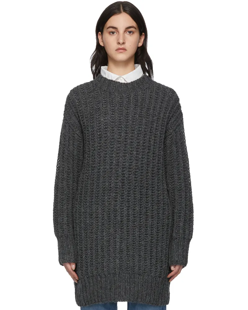 AMI Paris Grey Hand-Knitted Sweater Heather