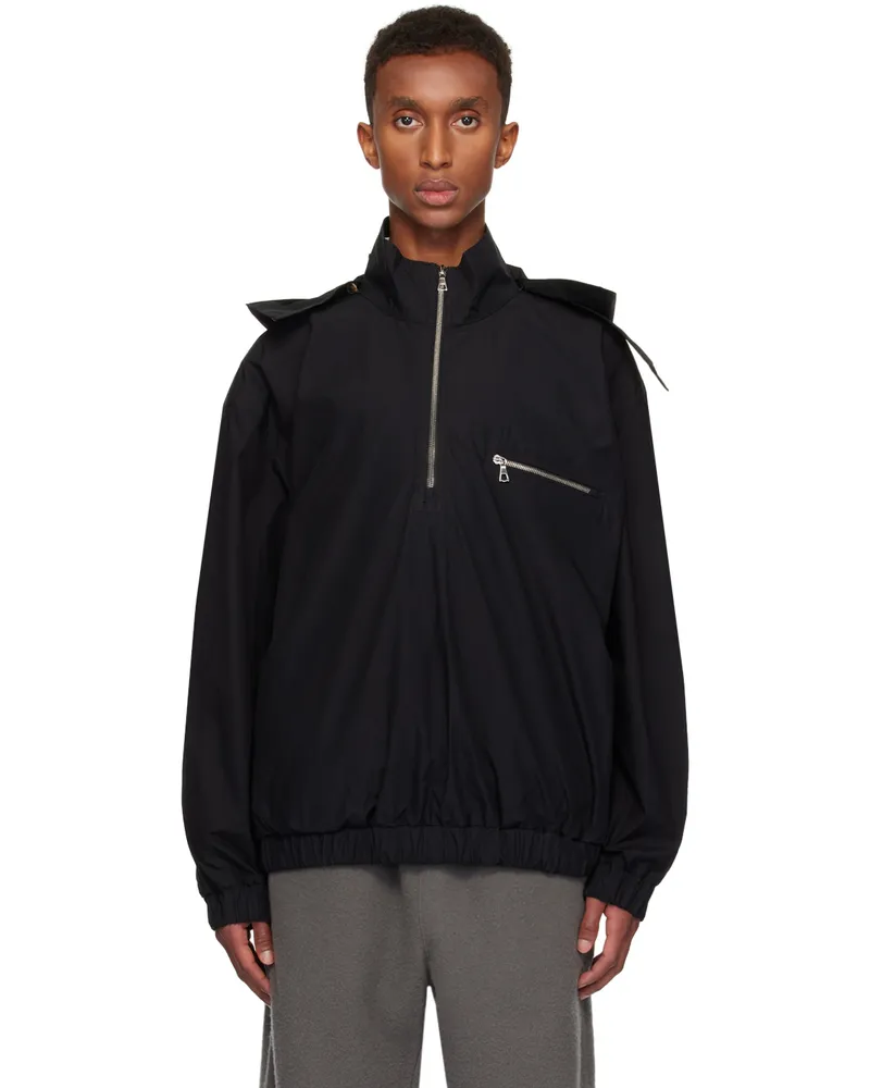 Rier Black Cotton Waxed Windbreaker Black