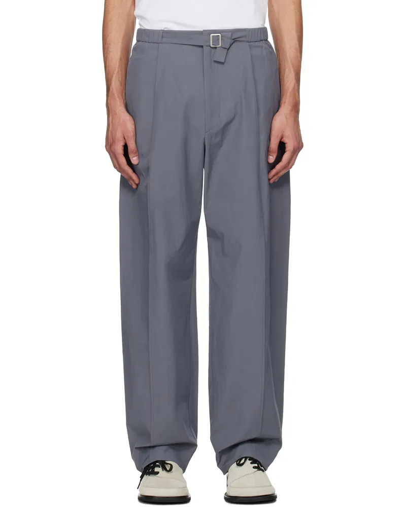 AMOMENTO Gray Belted Tuck Banding Trousers Grey