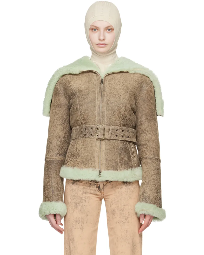 Charlotte Knowles Brown Rex Shearling Jacket Dark
