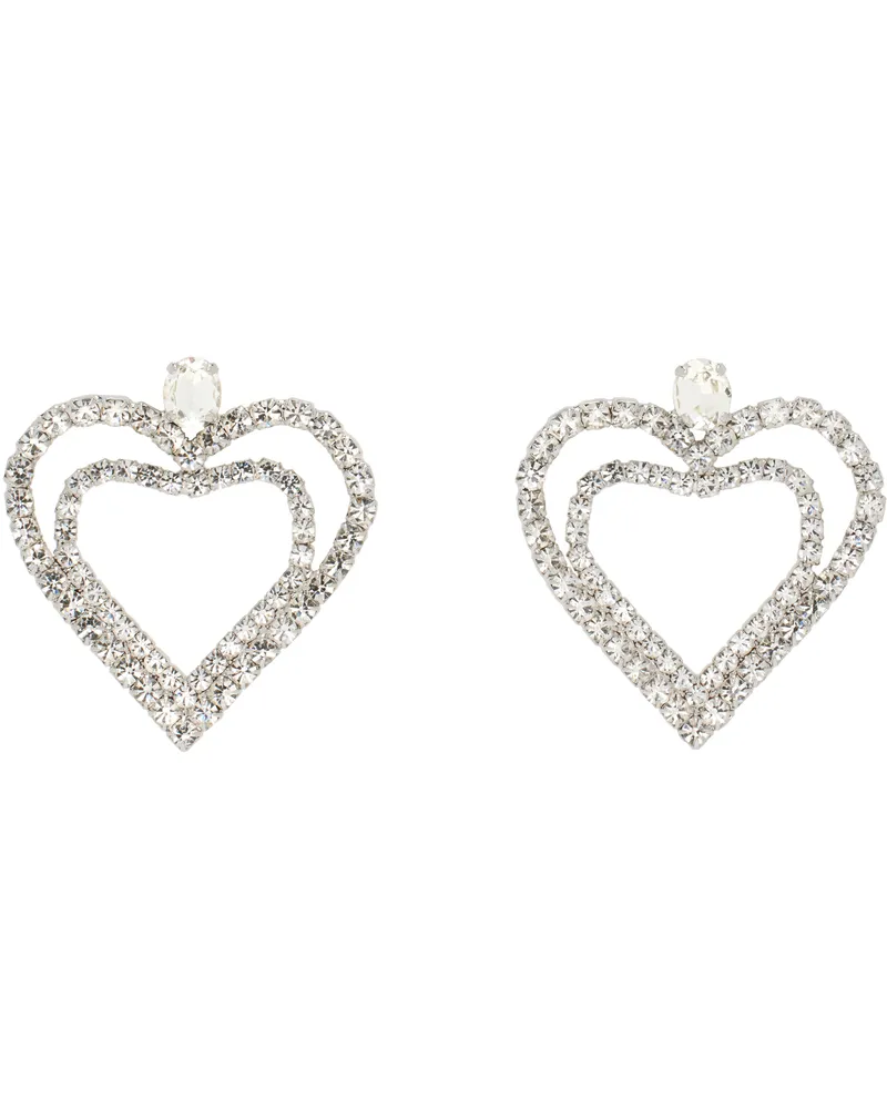 Blumarine Silver Rhinestone Hearts Drop Earrings N0999