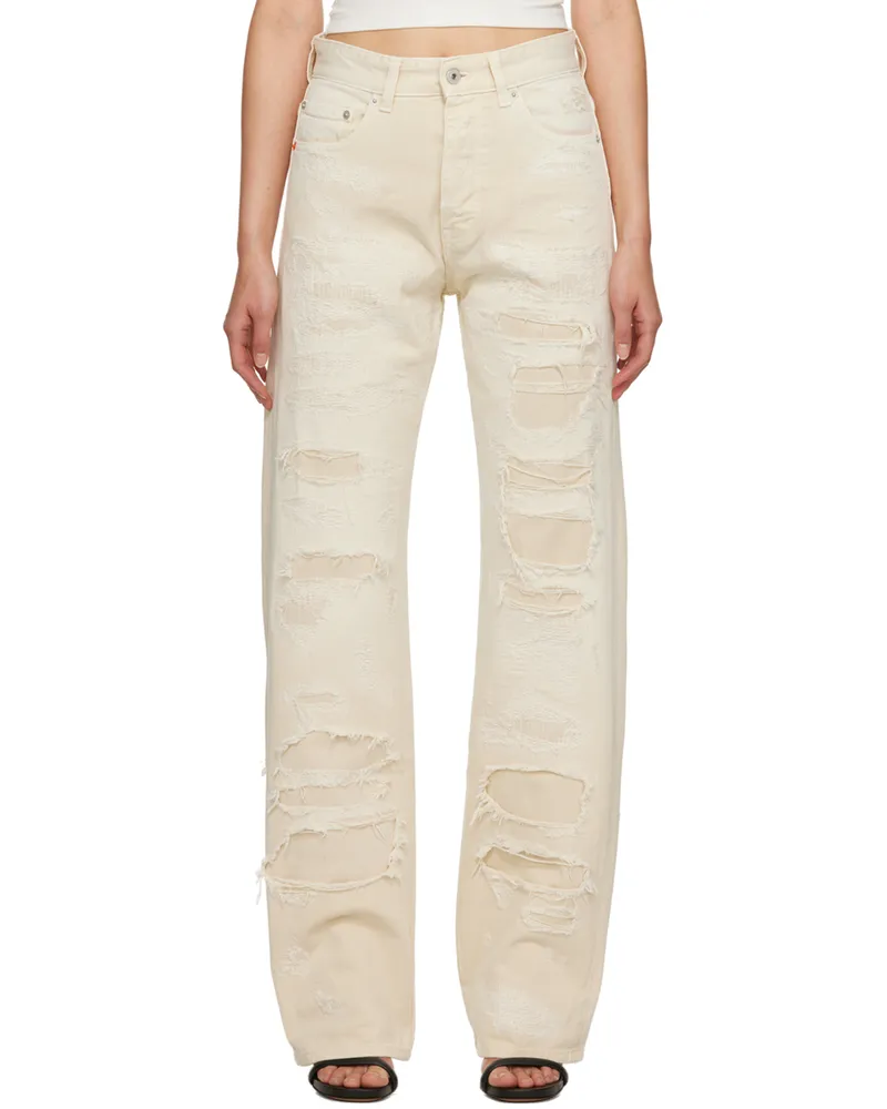 Heron Preston Off-White Super Distressed Jeans Ivory