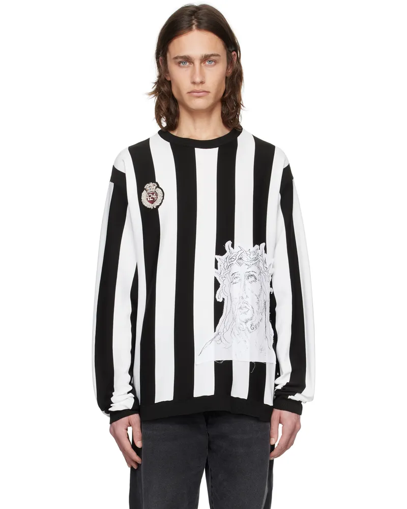 FourTwoFour on Fairfax Black & White Striped Sweater Panna+black