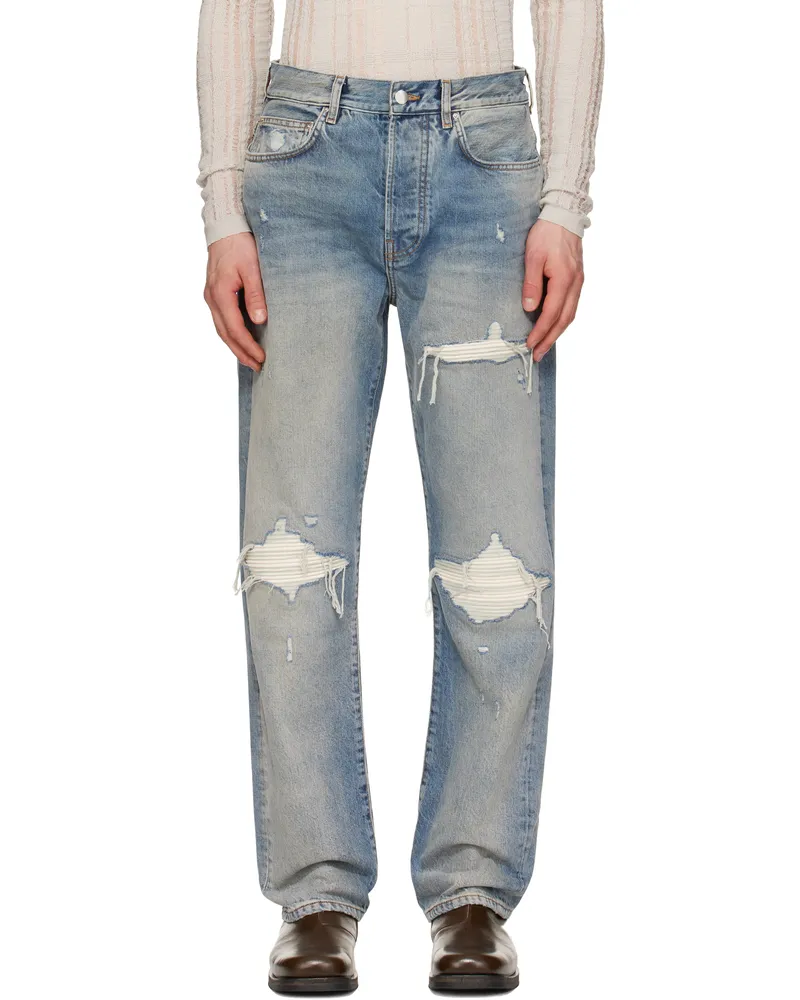 Amiri Blue Suede Straight MX1 Jeans Antique