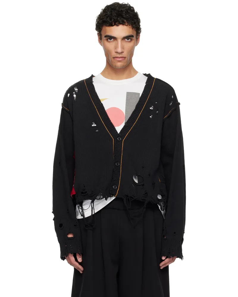 Doublet Black Recycle Denim Yarn Cardigan Black