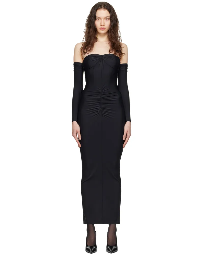 Fleur Du Mal Black Ruched Midi Dress 0100