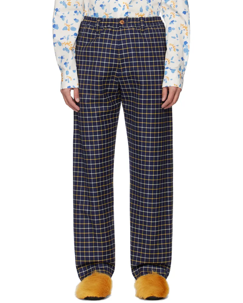 Marni Navy Checked Trousers Blumarine