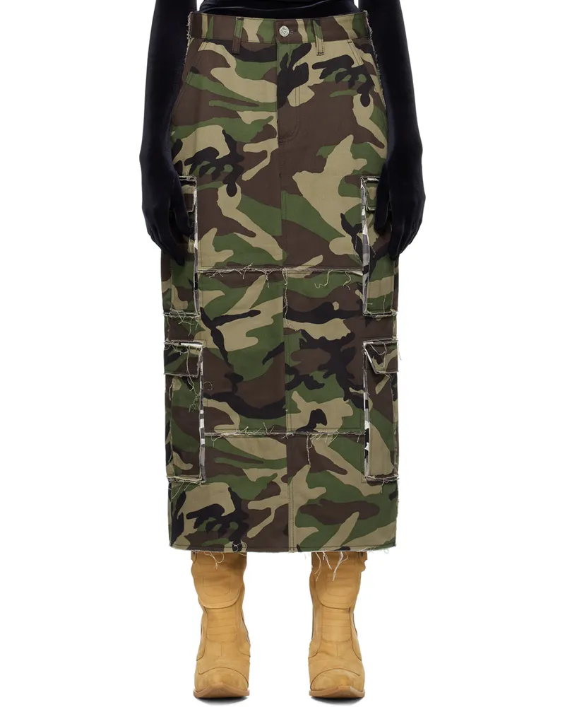 VETEMENTS Khaki Patched Camo Cargo Maxi Skirt Green