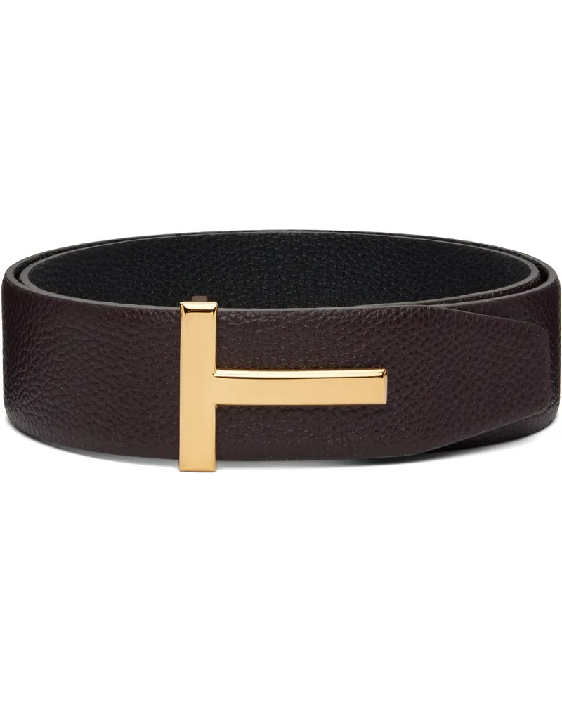 Tom Ford Burgundy & Black Reversible T Icon Belt 3rn06oxblood