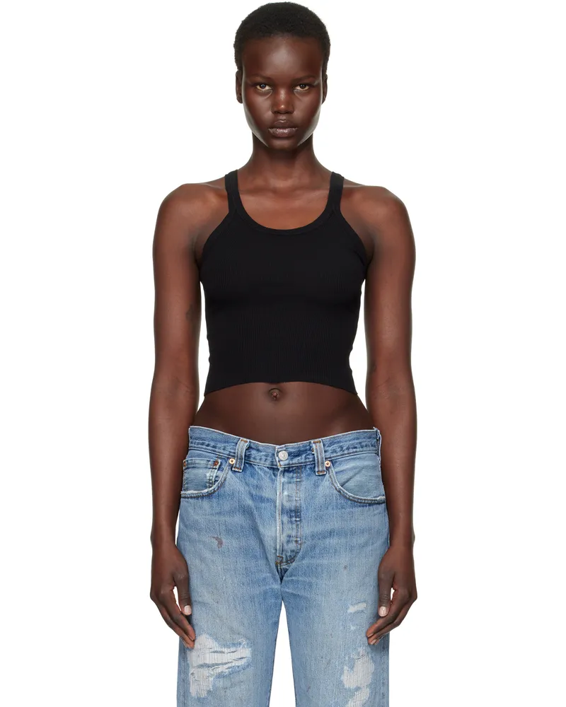 RE/DONE Black Hanes Edition Cropped Ribbed Tank Top Black