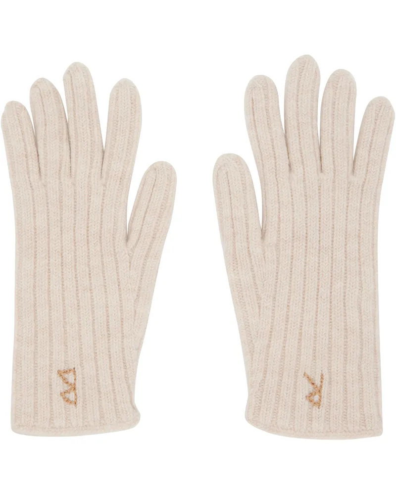 RUSLAN BAGINSKIY Beige Monogram-Embroidered Wool Gloves Beige