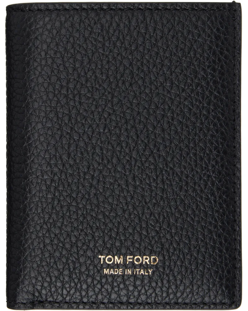 Tom Ford Black Grain Leather Folding Card Holder Black