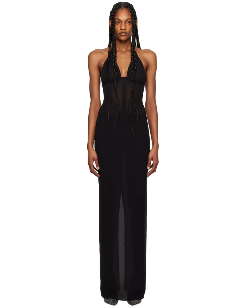 Mônot Black Paneled Maxi Dress 0001