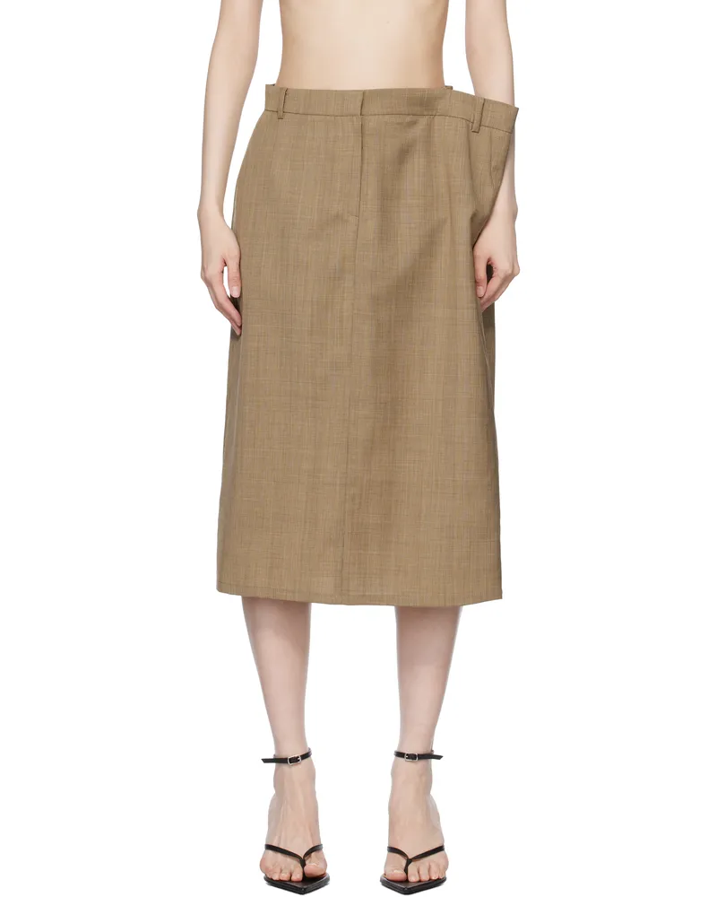 pushBUTTON Beige Side Folded H Line Midi Skirt Beige