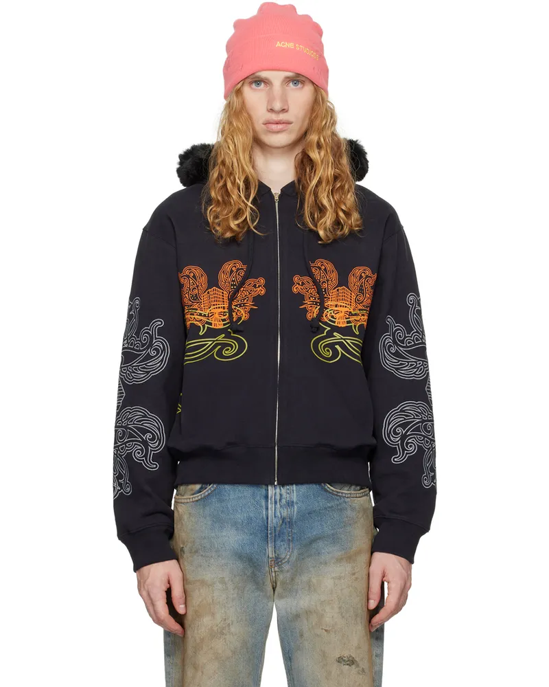 Acne Studios Black Printed Zip Hoodie 900
