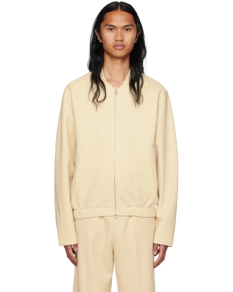 AMI Paris Beige Zipped Bomber Jacket Vanille