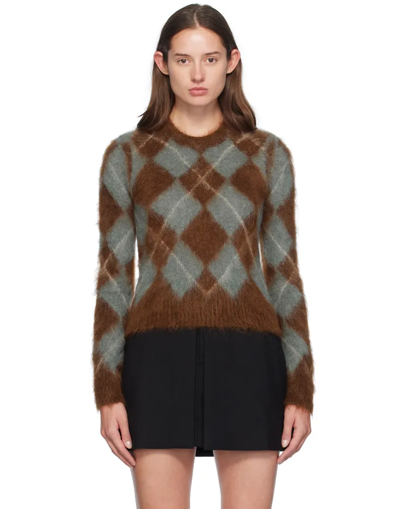 AMI Paris Blue & Brown Argyle Sweater Fawn