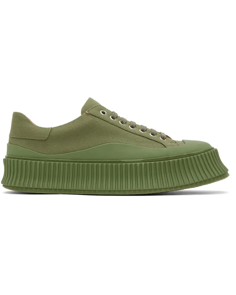 Jil Sander Green Canvas Platform Sneakers 312