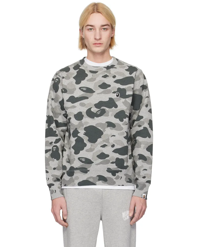 BAPE Gray Camo Ape Head One Point Crewneck Sweatshirt Gray