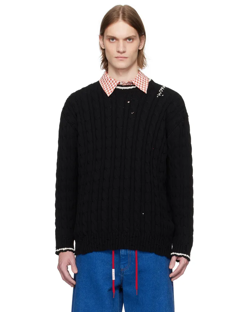 Marni Black Dishevelled Cable Sweater 00n99
