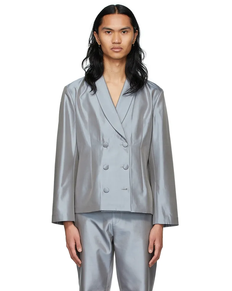 ERL SSENSE Exclusive Grey Silk Blazer Blue