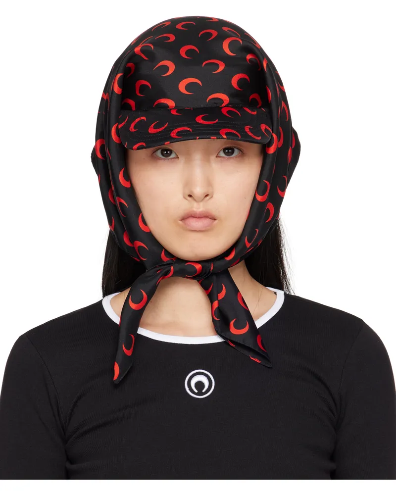 Marine Serre SSENSE Exclusive Black & Red Regenerated Silk Veiled Cap Rd10
