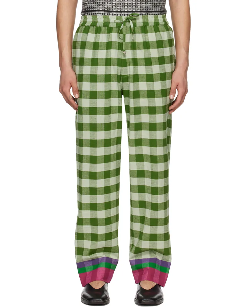HARAGO Green Check Trousers Green
