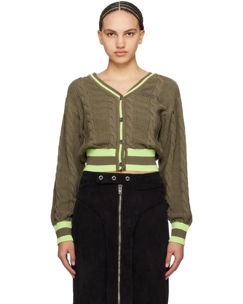 OPEN YY Khaki Heart & Cable Cardigan Khaki