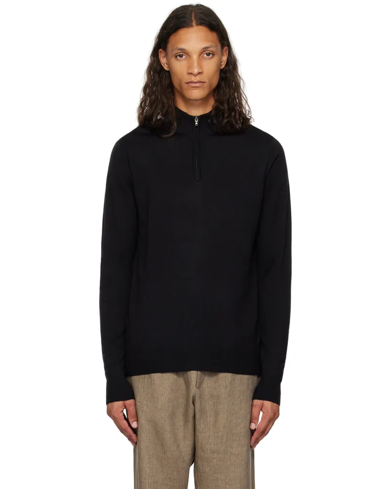 Sunspel Black Half-Zip Sweater Bkaa