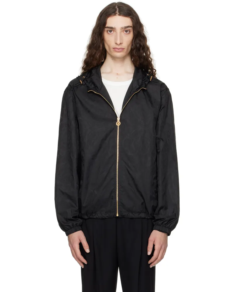 Versace Black Barocco Jacquard Windbreaker Jacket 1b000-black