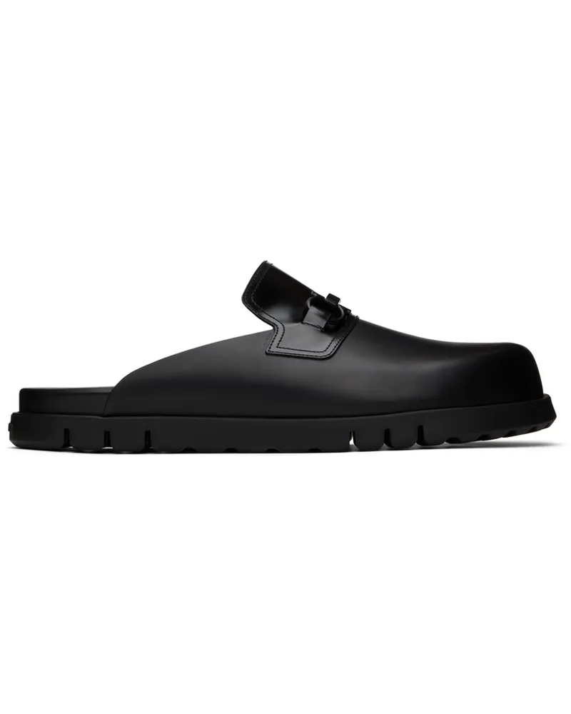 Ferragamo Black Gancini Ornament Mules Nero