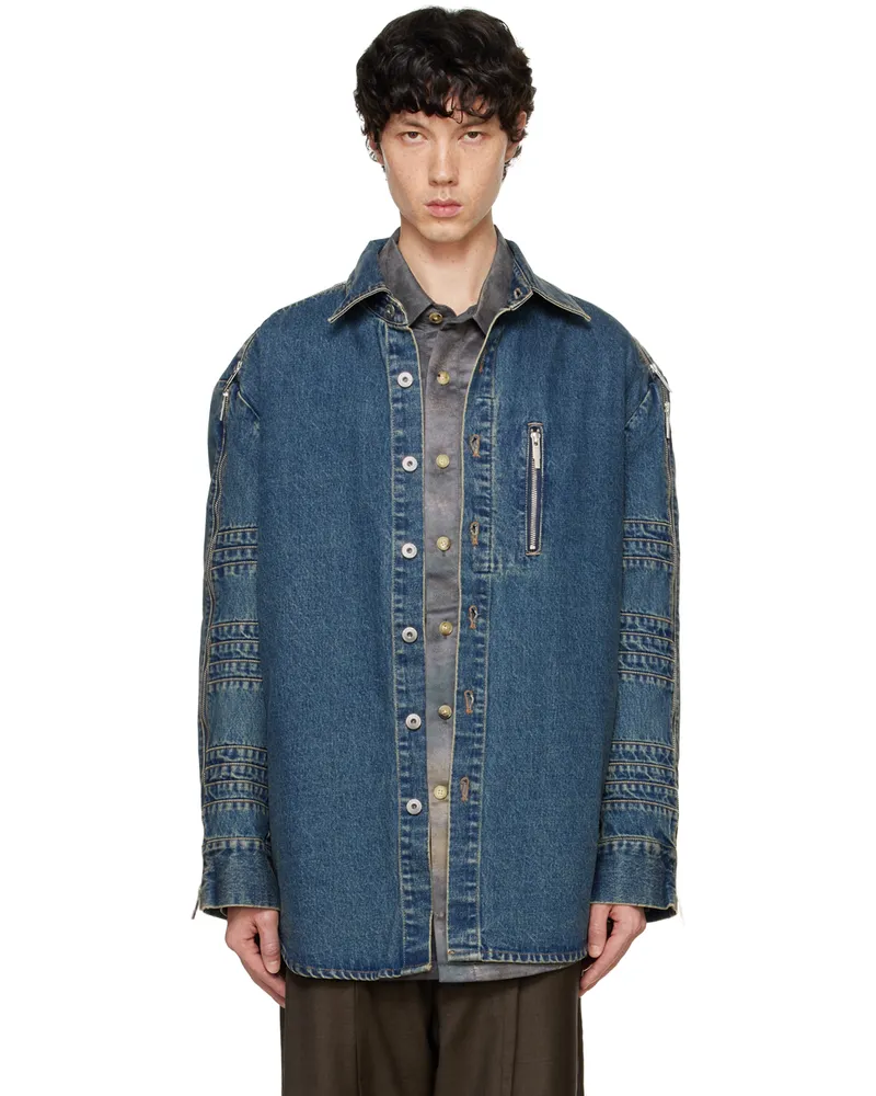 Feng Chen Wang Blue Zip Denim Jacket Blue
