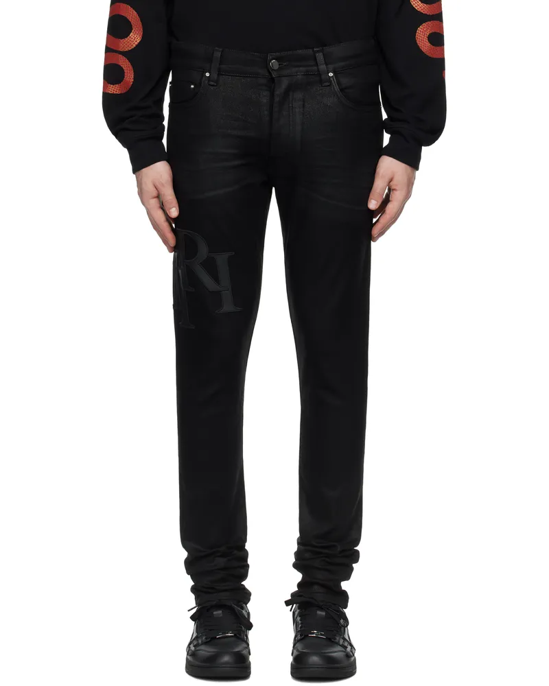 Amiri Black Waxed Staggered Logo Skinny Jeans Black