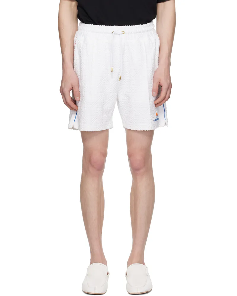 Casablanca Paris White Monogram Jacquard Towelling Shorts Bright
