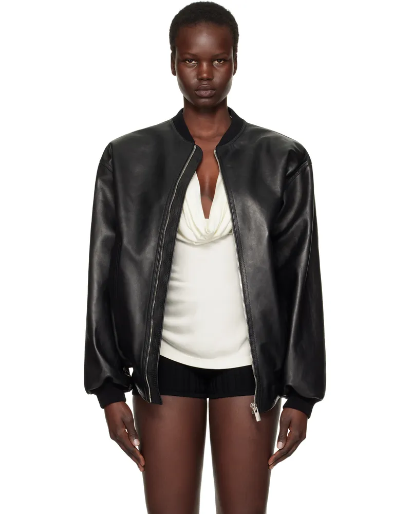 Magda Butrym Black Oversized Leather Bomber Jacket Black