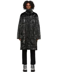 WE 11 DONE Black Square Logo Quilted Long Coat Black