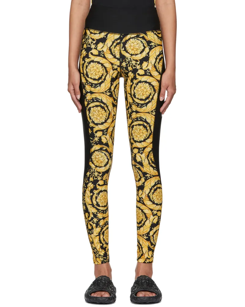 Versace Black & Gold Barocco Leggings 5b010