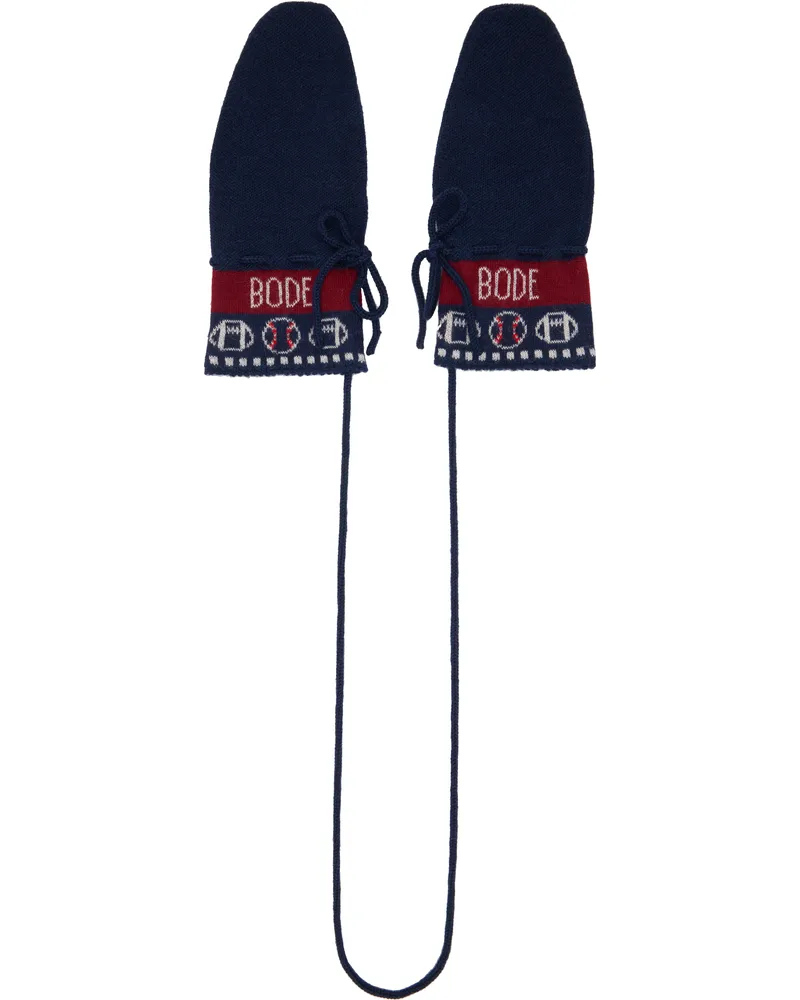 BODE Navy & Burgundy Sporting Jacquard Mittens Namrn