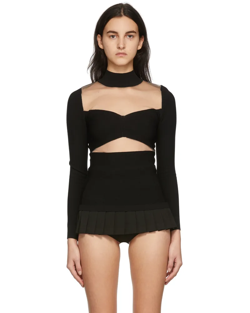 pushBUTTON Black Sheer Paneled Turtleneck Black