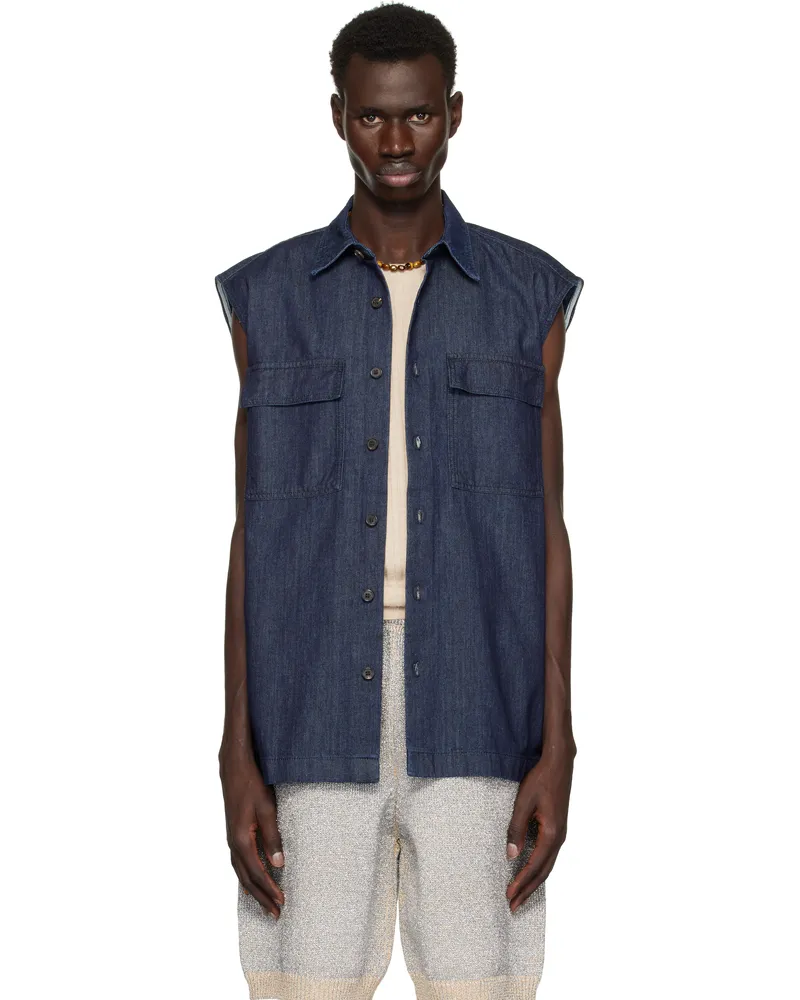 Dries van Noten Navy Sleeveless Denim Shirt 507
